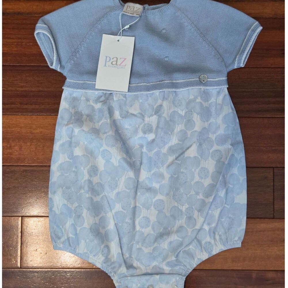 Paz Rodriquez Blue/White Baby Bubble Shortie Romper 18M Knit Top